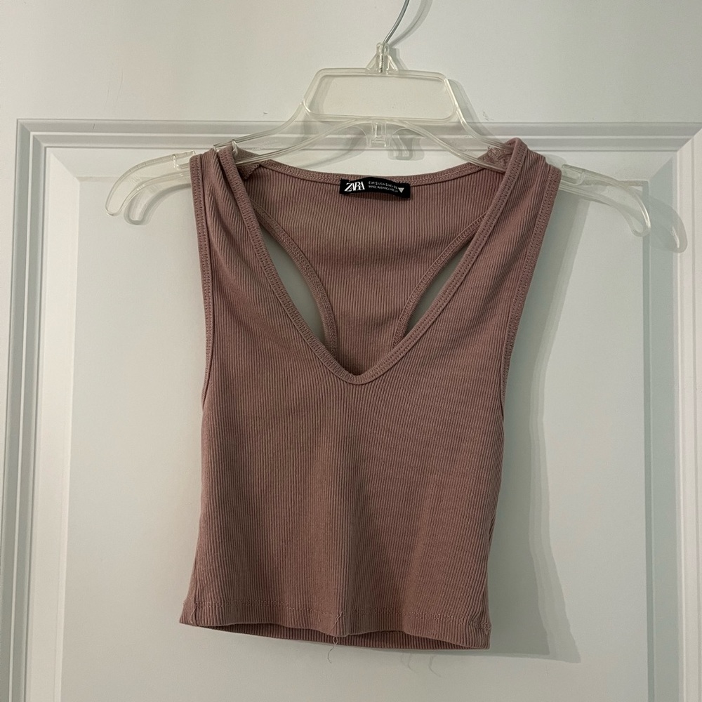 ZARA “dusky mauve” cropped razorback v neck tank top - Picture 3 of 3
